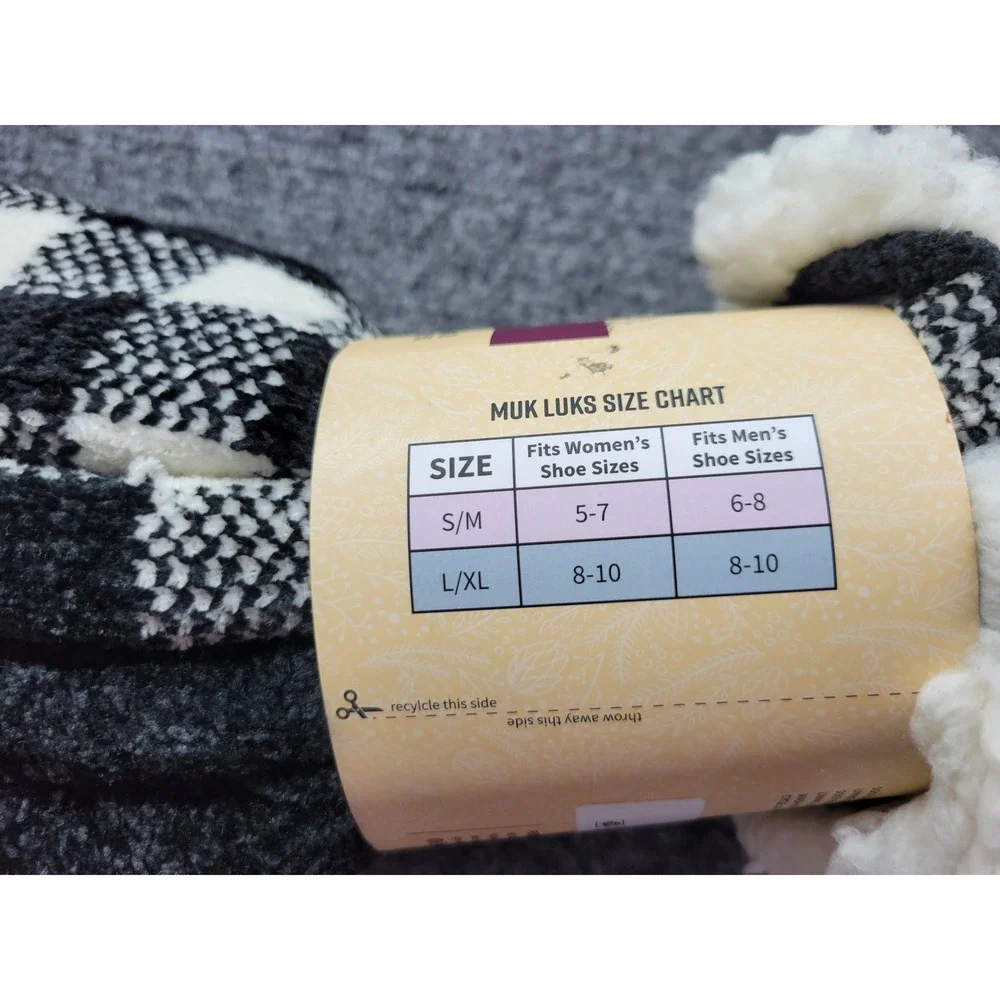 Muk Luks Cabin Socks 2 Pair Pack Buffalo Plaid Charcoal Grey S/M NEW